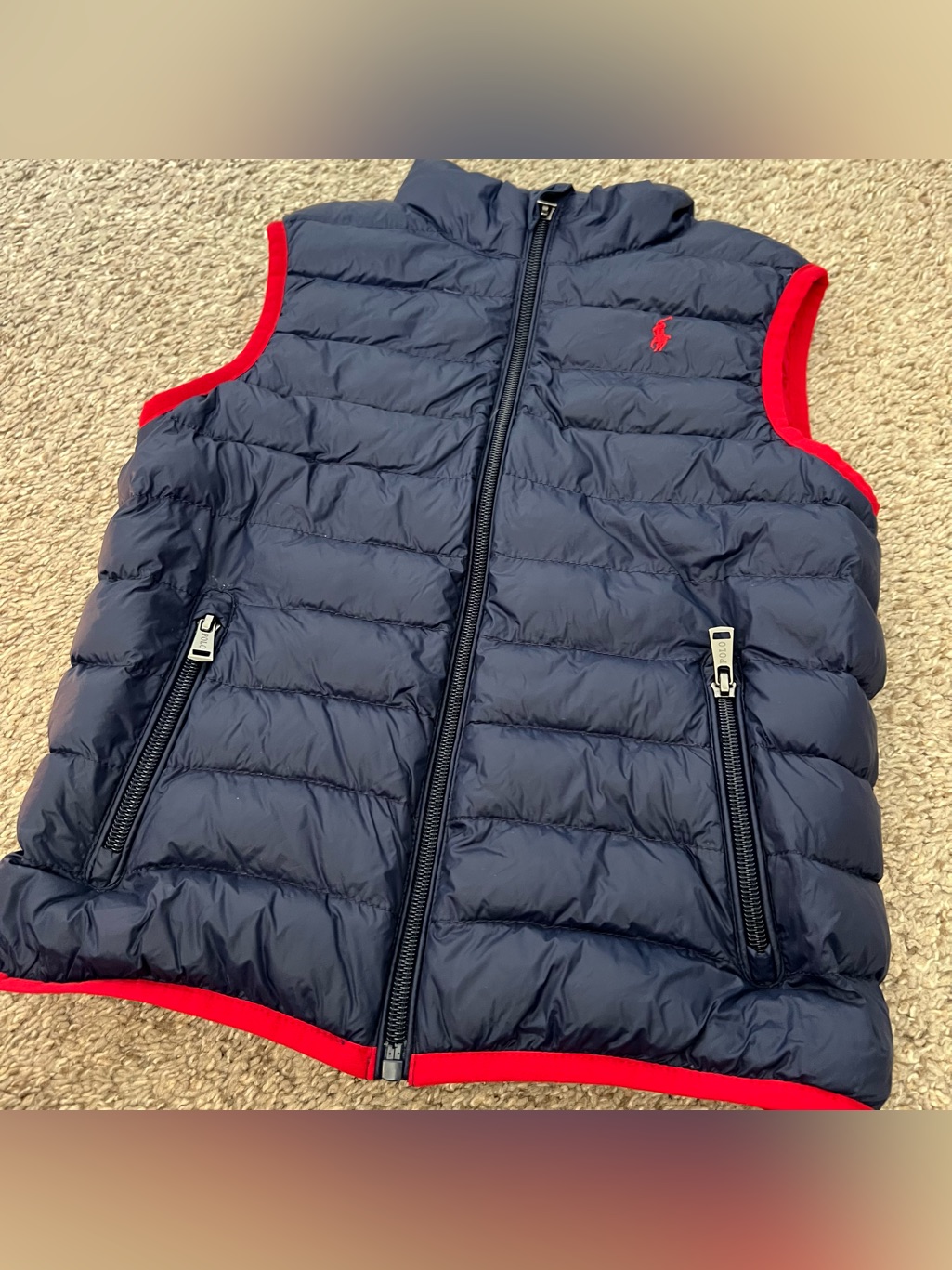 Ralph Lauren Polo Blue Red Quilted Nylon Down Vest Size 6